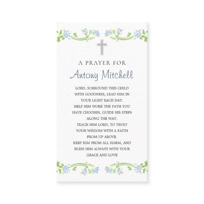Floral Blue Green Cross Baptism Prayer Calling Card