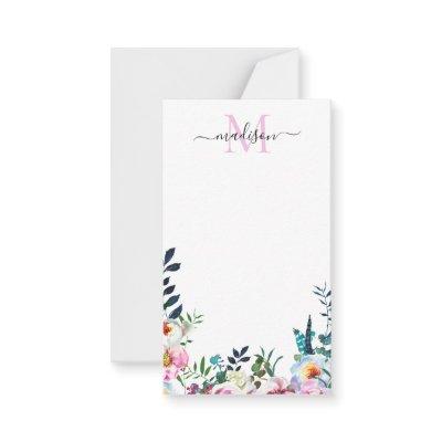 Floral Blush Pink Peony Modern Botanical Monogram Note Card