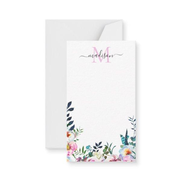 Floral Blush Pink Peony Modern Botanical Monogram Note Card