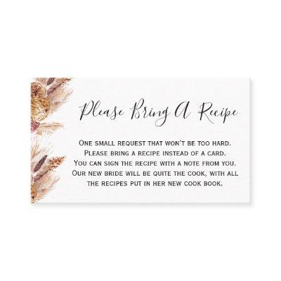 Floral Boho Pampas Bring Recipe Bridal Shower Card