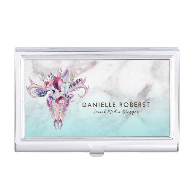 Floral Boho Skull & Rose-gold Marble Ombre Case