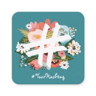 Floral Botanical Hashtag Blue Social Media Square