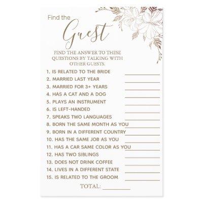 Floral Find the Guest Bridal shower game card Flye Flyer