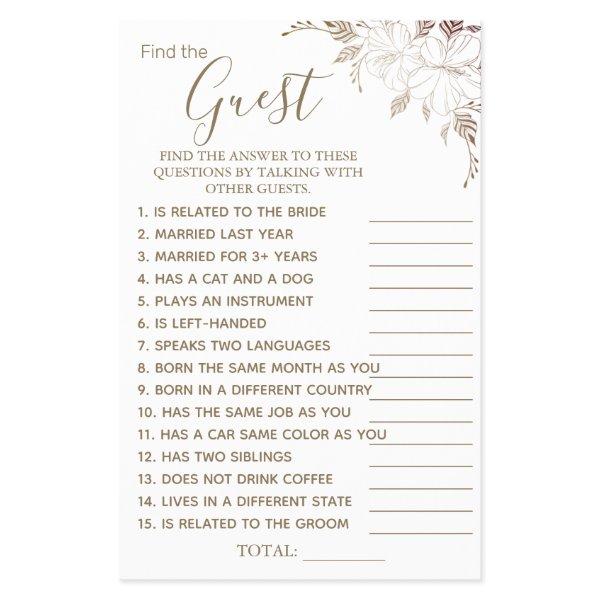 Floral Find the Guest Bridal shower game card Flye Flyer
