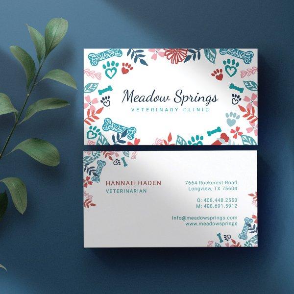 Floral & Foliage Pet Paw Print Pattern