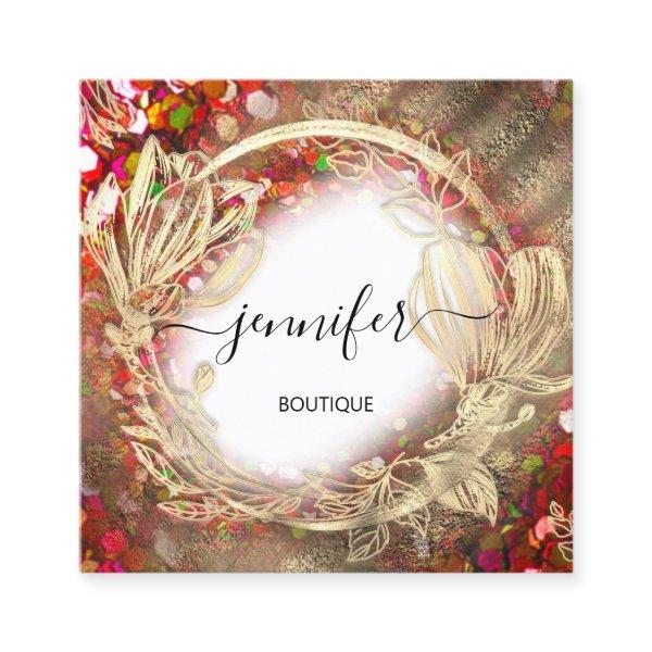 Floral Frame QR Code Logo Gold Red Confetti Royal Square