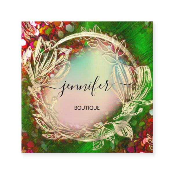 Floral Frame QR Code Logo Gold Red Holographic Square