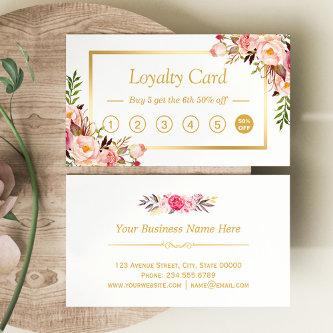 Floral Gold Chic Beauty Salon Loyalty Punch Card
