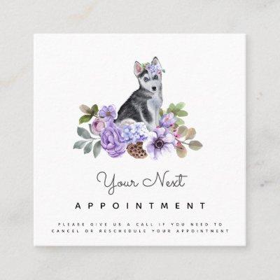 Floral Husky Puppy Cute Dog Appointment Reminder Square