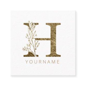 Floral Monogram H Elegant Gold Foliage Square