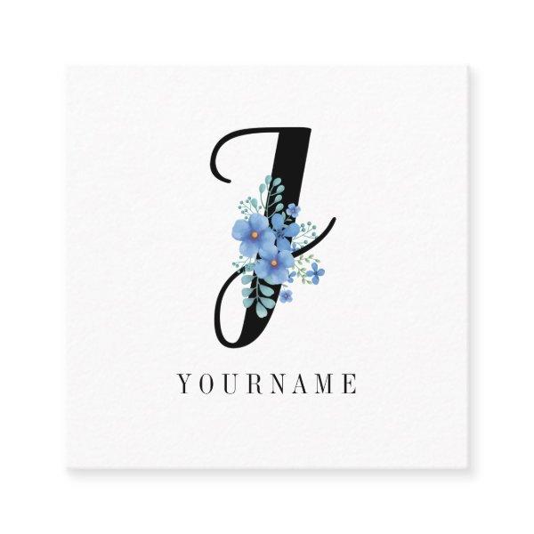 Floral Monogram J Blue Flower Burst Square