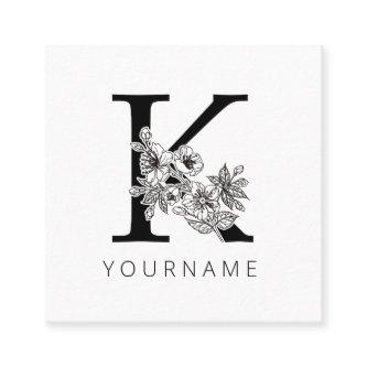 Floral Monogram K Sakura Cherry Blossoms Square