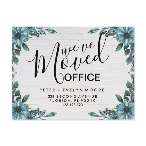 Floral moved office business announcement postcard