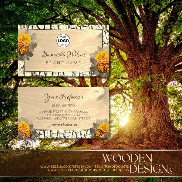 Floral Natural Light Brown Wood Tree Bark and Logo