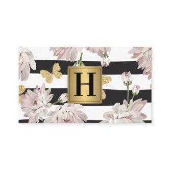 Floral pattern with glittering butter flies insec