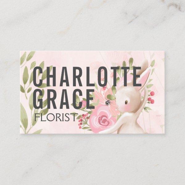 Floral Pink Flowers With Bunny Rabbit Personalized