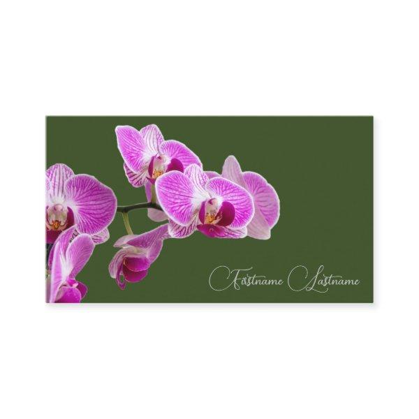 Floral pink orchid blossom calligraphy dark green