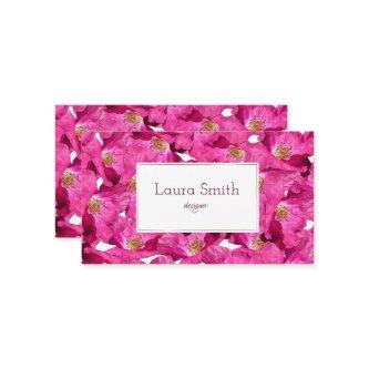 Floral poppies pink pattern. Text.