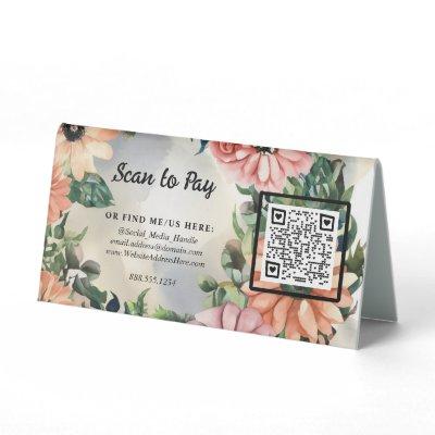 Floral QR code Scan To Pay Pop-Up Market Vendor Table Tent Sign