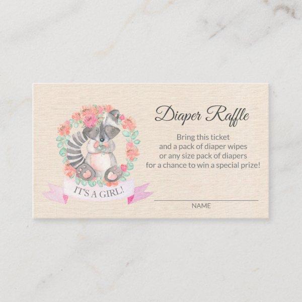 Floral Raccoon Baby Shower Diaper Raffle Ticket