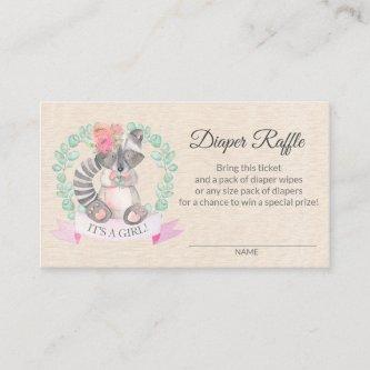 Floral Raccoon Baby Shower Diaper Raffle Ticket