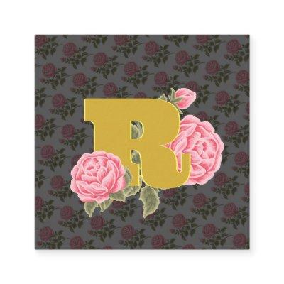 Floral Rose Initial Letter Monogram Name Couple Square