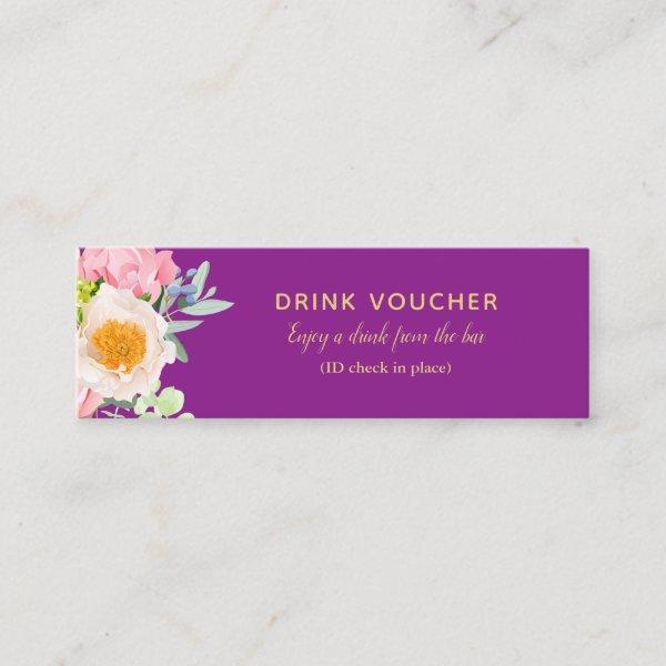 Floral Royal Purple Drink Voucher Tickets for Bar
