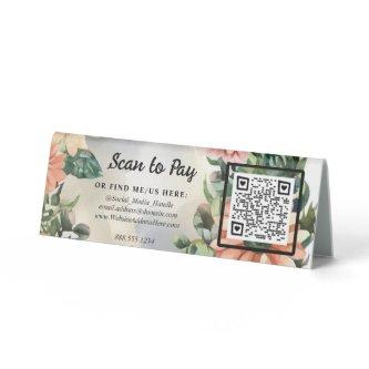 Floral Scan To Pay Pop-Up Market Vendor QR code Table Tent Sign