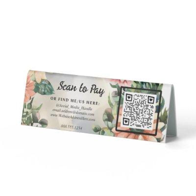 Floral Scan To Pay Pop-Up Market Vendor QR code Table Tent Sign