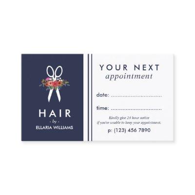 Floral Scissor Navy Blue Hair Stylist Appointment