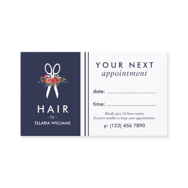 Floral Scissor Navy Blue Hair Stylist Appointment