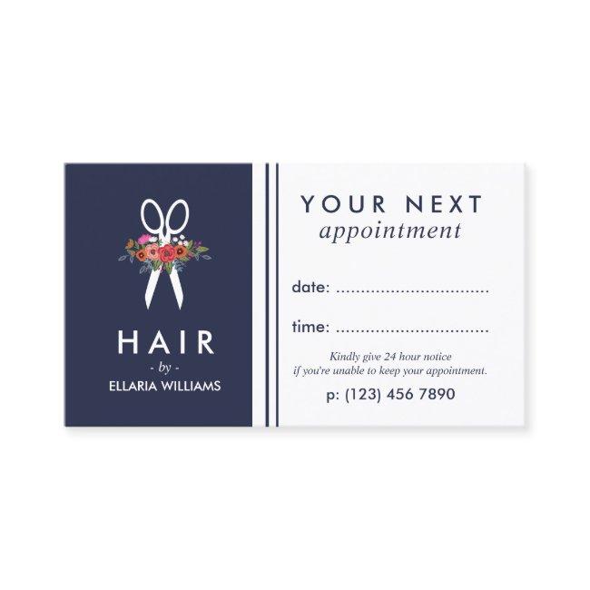 Floral Scissor Navy Blue Hair Stylist Appointment