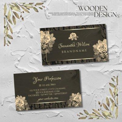 Floral Sepia Gold Dark Brown Wood Grain Tree Bark