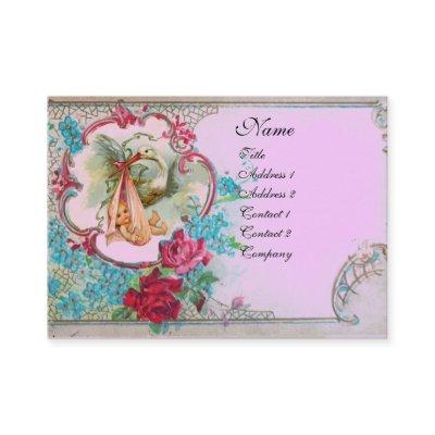 FLORAL STORK BABY SHOWER ROSES MONOGRAM Pink Lilac