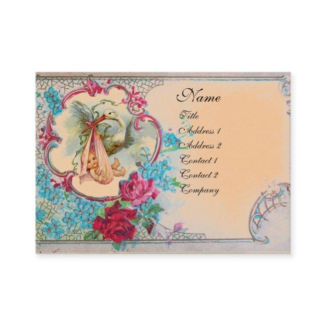 FLORAL STORK BABY SHOWER WITH ROSES MONOGRAM Peach