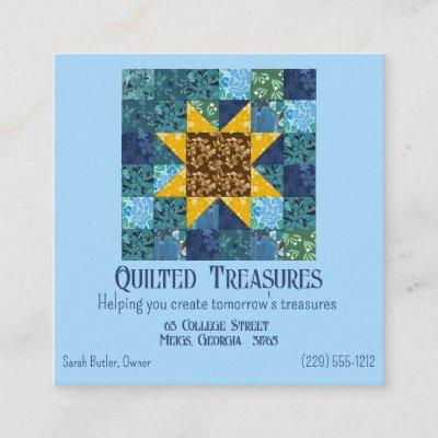 Floral Sunflower on Blue Patchwork Quilt Geometric Square