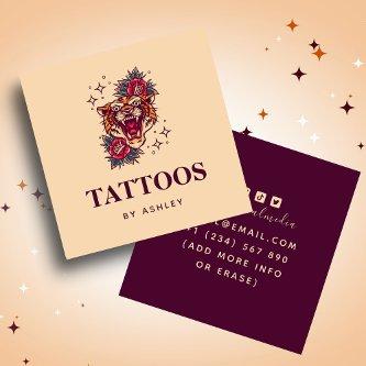Floral Tiger Stardust Sparkle Girly Tattoo Artist Square