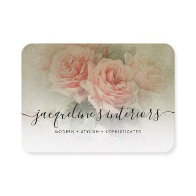 Floral Vintage Elegant Pink Roses Sage Foliage