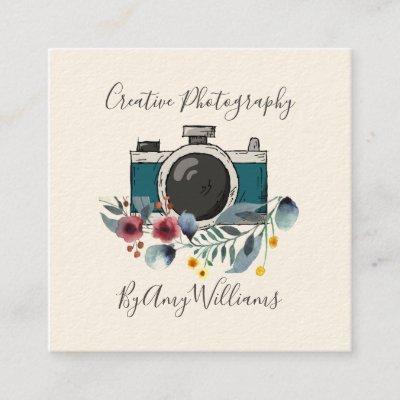 Floral Vintage Hand Drawn Camera Photography Square