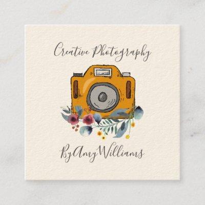 Floral Vintage Hand Drawn Camera Photography Square