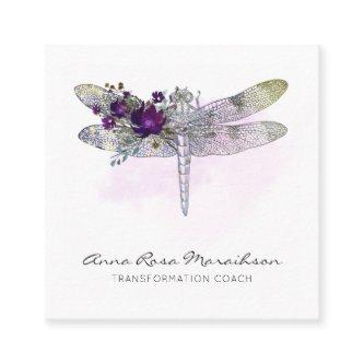 *~* Floral Watercolor Burgundy Pink  Dragonfly   Square