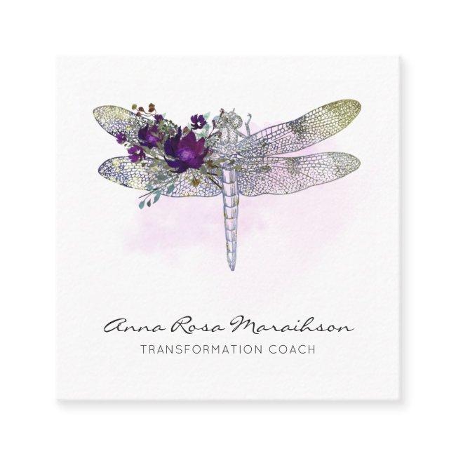 *~* Floral Watercolor Burgundy Pink Dragonfly Square