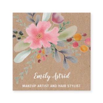 Floral watercolor makeup hair script kraft square