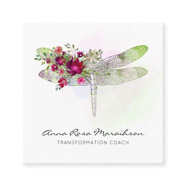 *~* Floral Watercolor Red Rose Mint Dragonfly Square