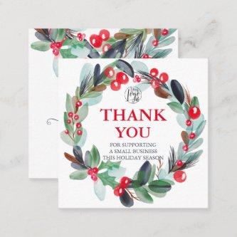 floral watercolor wreath holly red blue thank you  square