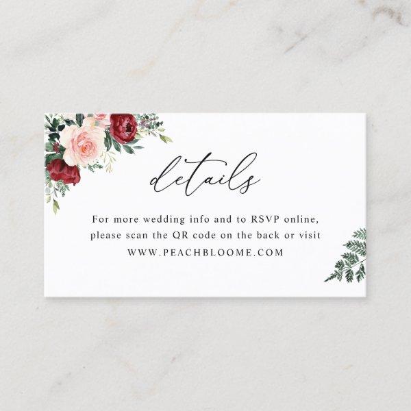 Floral Wedding Website QR Code Details Card