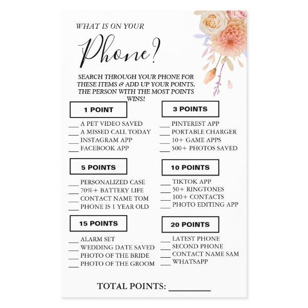 Floral What is on your phone Shower game card Flyer