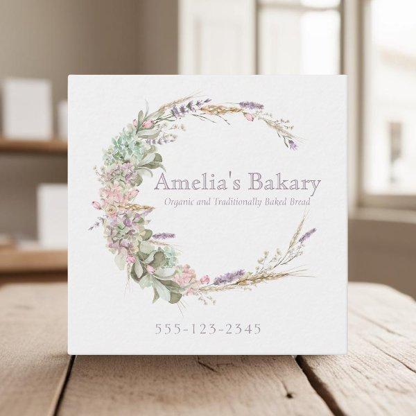 Floral wheat, lavender and greenary wreath bakery Square