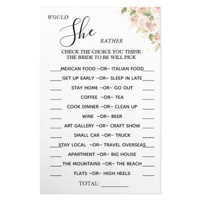 Floral Would She Rather shower game card  Flyer