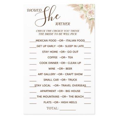 Floral Would She Rather shower game card Flyer